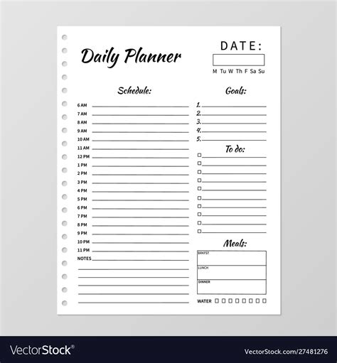 Minimalist daily planner template blank white Vector Image