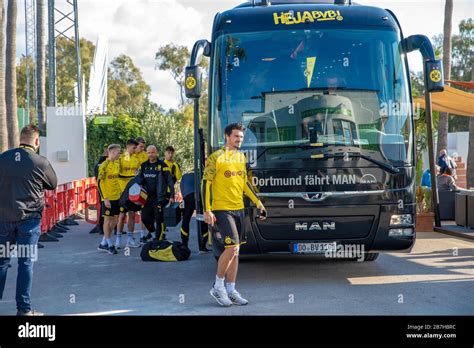 Marbella - January 11, 2020: players of Borussia Dortmund football club get off the bus Stock ...