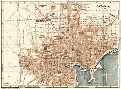 Old map of Catania in 1929. Buy vintage map replica poster print or download picture