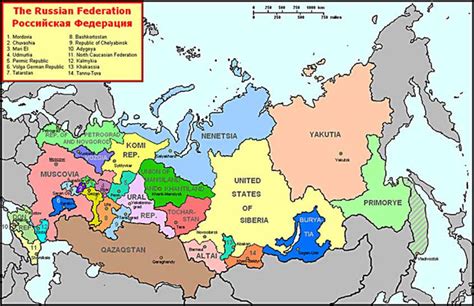 Map of Russian Federation Showing the Republics Consisting Federation