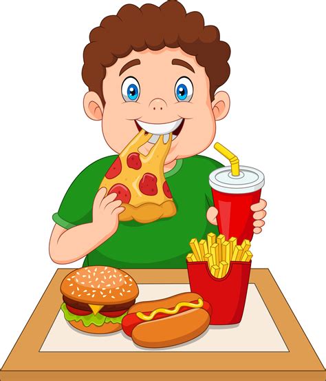 Fat boy eating junk food 8733815 Vector Art at Vecteezy