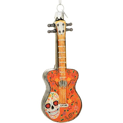 Day Of The Dead Acoustic Guitar Glass Ornament