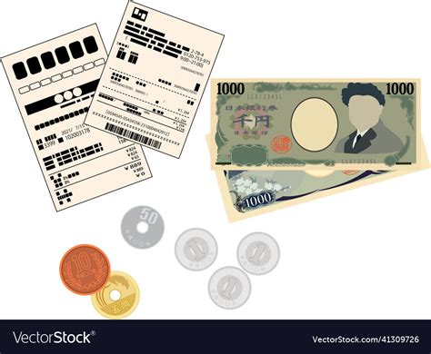 Japanese yen bills and coins Royalty Free Vector Image