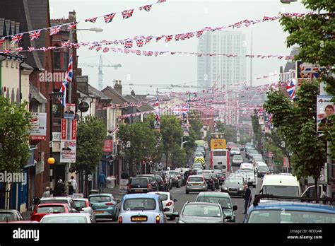 Belfast Unionist, Loyalist flags Shankill Rd,after royal wedding Stock Photo, Royalty Free Image ...