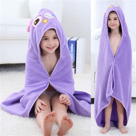 Kids Hooded Bath Towels Soft Microfiber Baby Towels Purple Owl - Luckyonesie.com