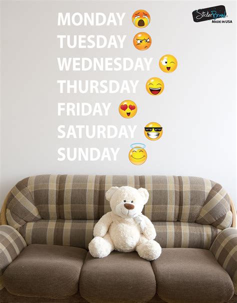 Days of the Week Emojis Calendar Wall Decal Sticker #6071 Monday thru ...