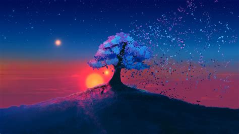 Download wallpaper 1366x768 dark, tree, sunset, landscape, art, tablet, laptop, 1366x768 hd ...