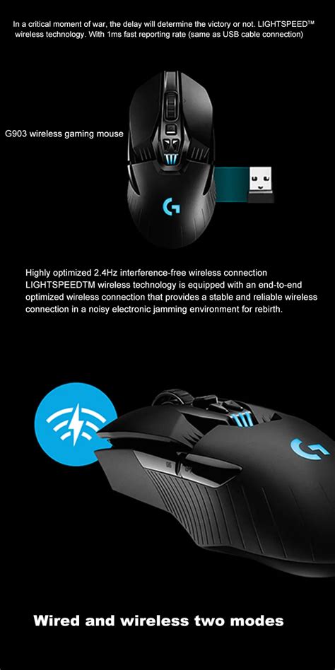 Logitech G903 Lightspeed Wireless Gaming Mouse Both Hand Ergonomics ...