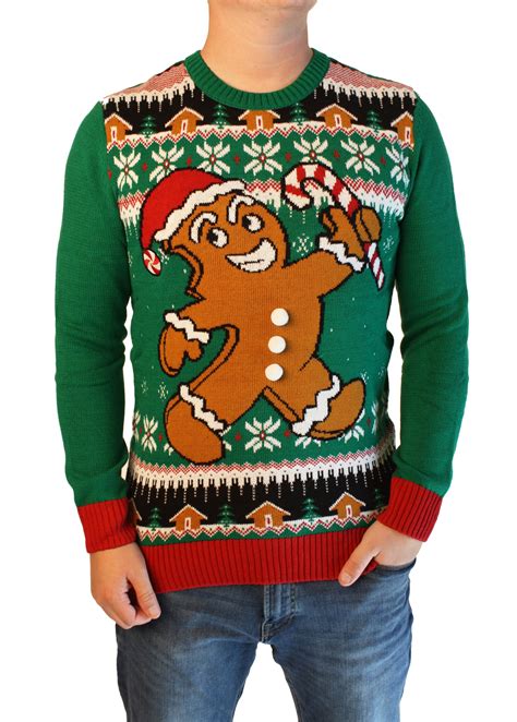 Ugly Christmas Sweater - Ugly Christmas Sweater Men's Ginger Bread With 3D Pop Out Buttons ...