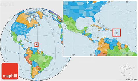 Political Location Map of Guadeloupe, within the entire continent