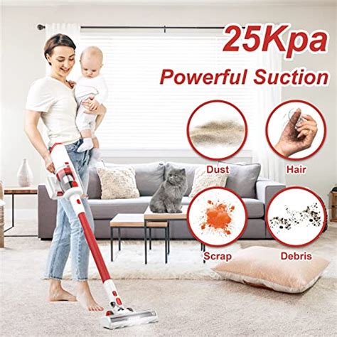 Cordless Vacuum Cleaner, Stick Vacuum with 265W 25Kpa Powerful Suction, Rechargeable Vacuum, Up ...