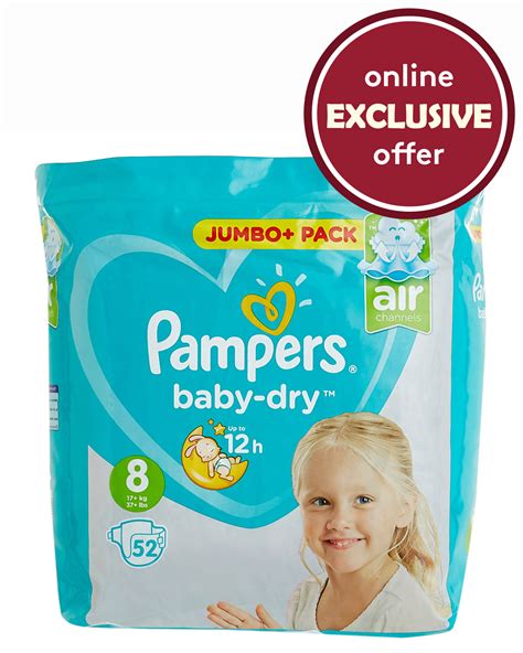 Dunnes Stores | White Pampers Baby Dry Jumbo+ Size 8: 52 Nappies