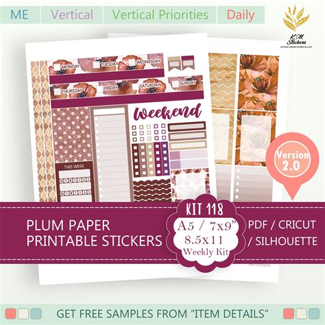 Printable Planner Stickers Plum Paper A5 Vertical Priorities - Etsy