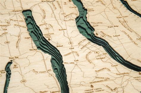 Finger Lakes 3-D Nautical Wood Chart, Medium, 13.5" x 31" – WoodChart