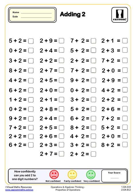 Adding 2 Drills Worksheet (50 questions) | Grade 1 PDF Addition Worksheets