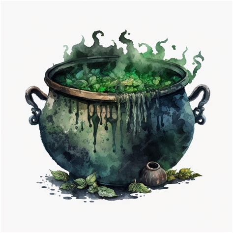 Premium AI Image | A cauldron with green leaves is shown in a white ...