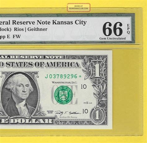 Rare 2009 $1 Dollar Kansas Star Note Pmg Graded 66 Gem Unc Epq Very Short Print