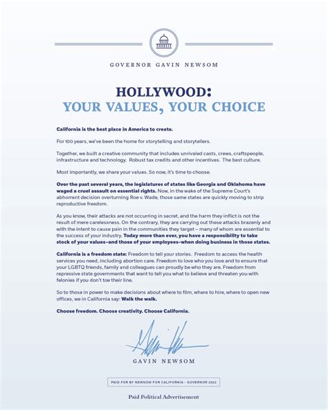 Newsom Asks Hollywood to Stop Filming in Conservative States - The New ...