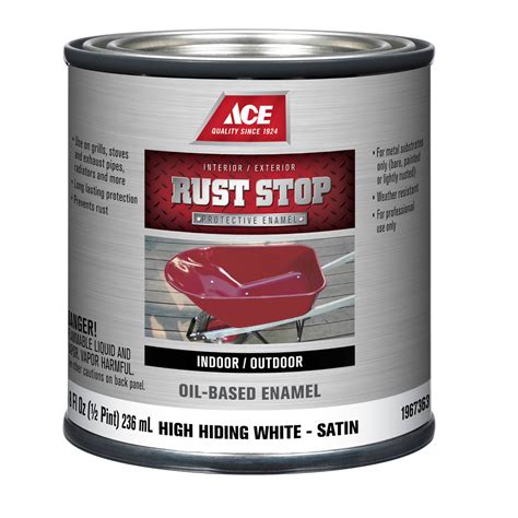 Ace Rust Stop Indoor and Outdoor Satin White Rust Prevention Paint 1/2 pt. - Miller Industrial