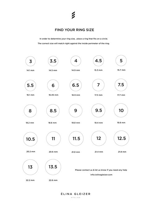 Ring Size Chart – ELINA GLEIZER