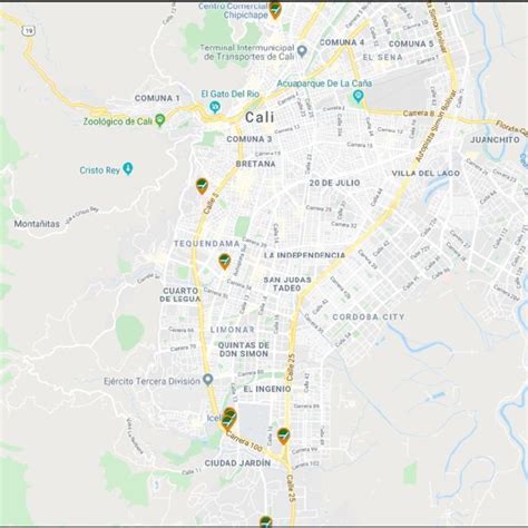 Map of Santiago de Cali with location of "Ecopunto" collection points. | Download Scientific Diagram