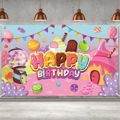 Buy Candyland Birthday Party Decorations Donut Ice Cream Birthday Banner Backdrop Large Sweet ...