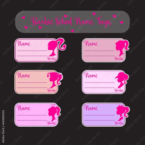 Vektorová grafika „Barbie School Name Tags. Barbie Labels for School. Barbie Labels Stickers ...