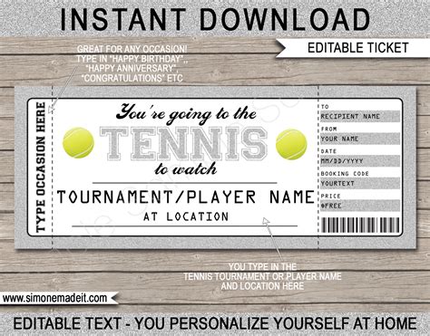 Printable Surprise Tennis Tickets Gift Voucher Template | Gift Certificate