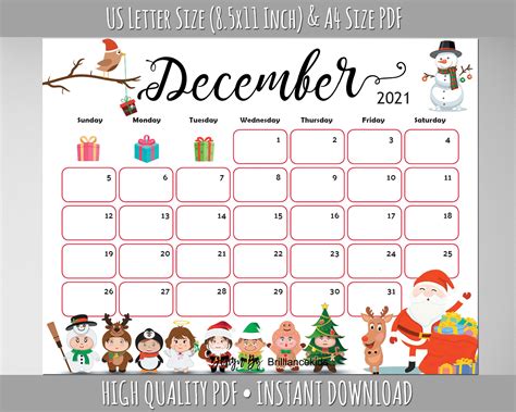 December Month Calendar 2021 Christmas Planner Printable | Etsy