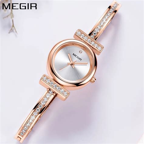 Megir Brand Luxury Rose Gold Watch Women Watches Fashion Female Clock Rhinestone Crystal Brass ...