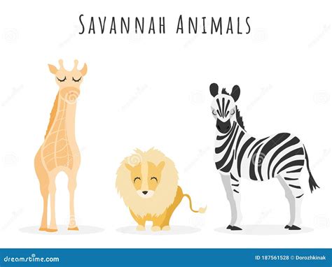 Savannah Animals Sketched Print Design Vector Illustration ...