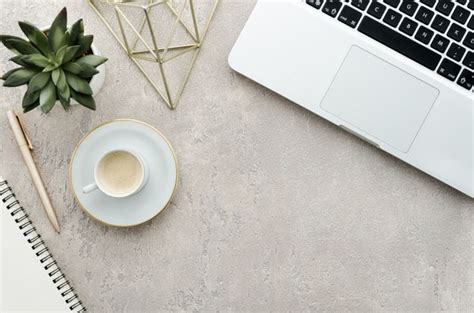 Free Photo | Top view desk with coffee, plant and laptop | Computer photo, Coffee wallpaper ...