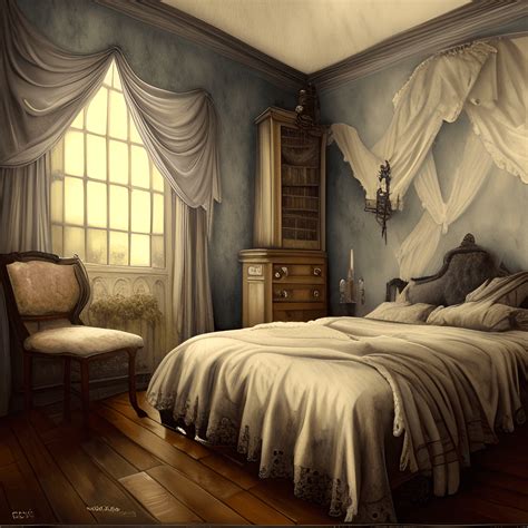 Realistic Accurate Full View Painting of Watercolor Victorian Bedroom ...