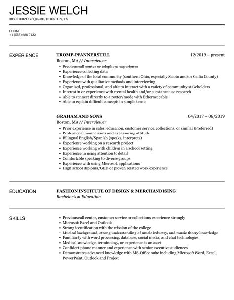 Interviewer Resume Samples | Velvet Jobs