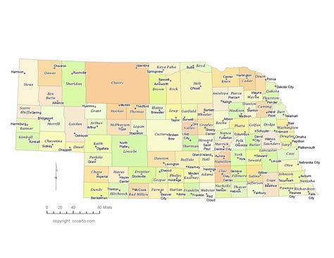 State of Nebraska County Map with the County Seats - CCCarto