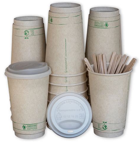 Disposable Compostable Coffee Cups with Lids, Stirrers, and Sleeves. | 16 oz -75 Pack - Walmart ...