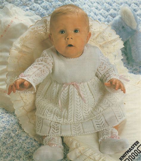 Baby Dress and Bootees Machine PDF Knitting Pattern : Babies 16, 18, 20 inch chest . Knitmaster ...