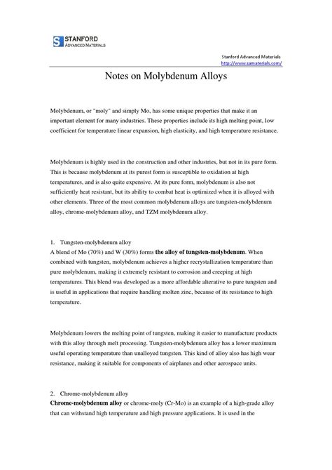 Notes on molybdenum alloys by Stanford Advanced Materials - Issuu