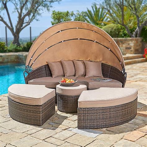 SUNCROWN 5-Piece Patio Furniture Outdoor Round Daybed with Retractable ...