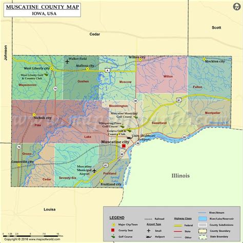 Muscatine County Map, Iowa | County map, County, County seat