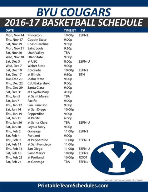 Printable Gonzaga Basketball Schedule - nabatem