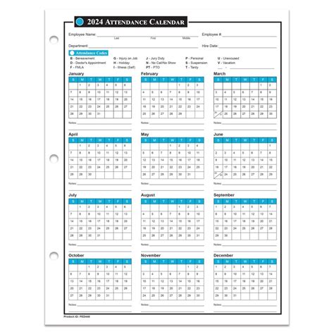 2024 Attendance Calendar Printable Free Pdf Word - April Brietta