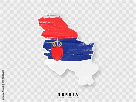 Serbia detailed map with flag of country. Painted in watercolor paint colors in the national ...