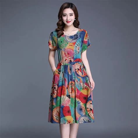 Middle and Old Age Women's Summer Mother Dress Cotton Linen Short ...