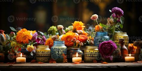 Day of the Dead Altar with candle, food and flowers. Generative AI 27251756 Stock Photo at Vecteezy