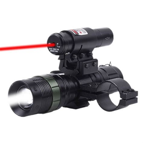 Tactical Red Laser Dot Sight + LED Zoomable Flashlight with Rings Mount Combo for Rifle Shotgun ...