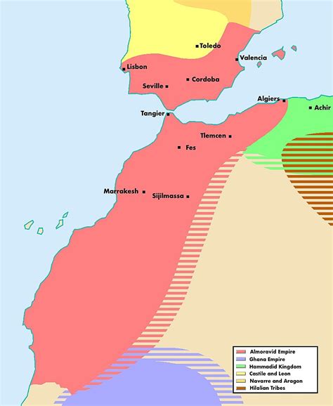 Morocco (The Almoravid dynasty) at its greatest extent, c. 1120. : r ...