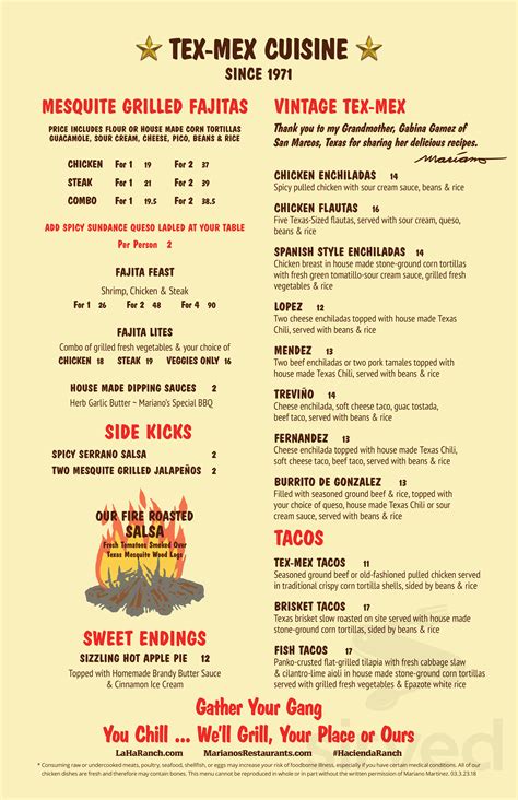 La Hacienda Ranch menu in Colleyville, Texas, USA