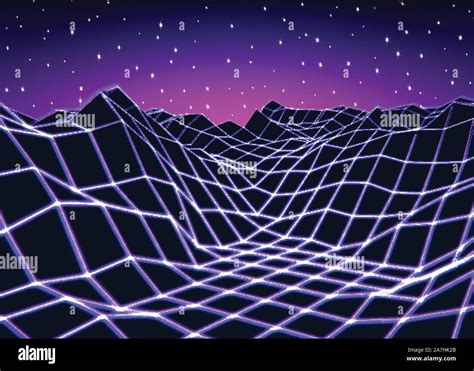 Neon grid landscape with retro wave game style Stock Vector Image & Art - Alamy