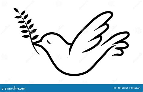 Peace Dove Vector Illustration.Flying Bird Black Line Art. Stock Vector - Illustration of world ...